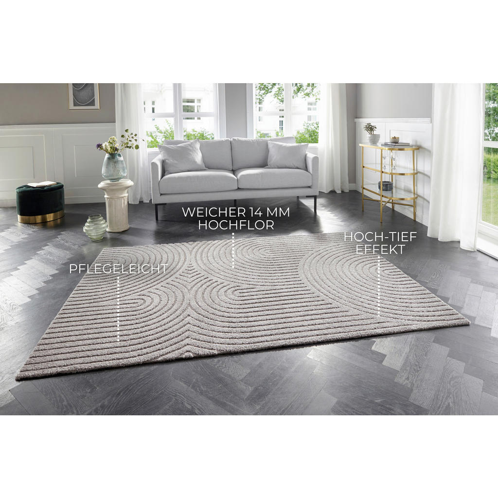 Thumbnail - Elle Decoration Hochflorteppich New York, Grau, Kunststoff, geometrisch, rechteckig, 200x290 cm, Oeko-Tex® Standard 100,...