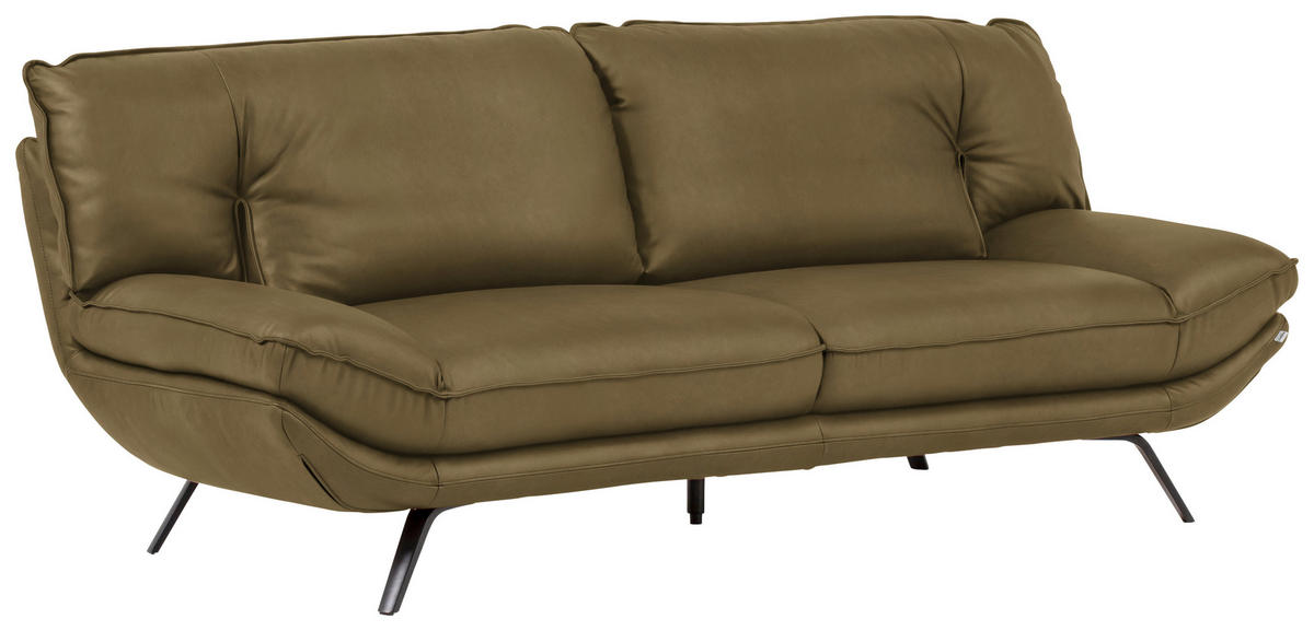 3-SITZER-SOFA in Leder Olivgrün  - Schwarz/Olivgrün, Design, Leder/Metall (226/95/95cm) - Celina