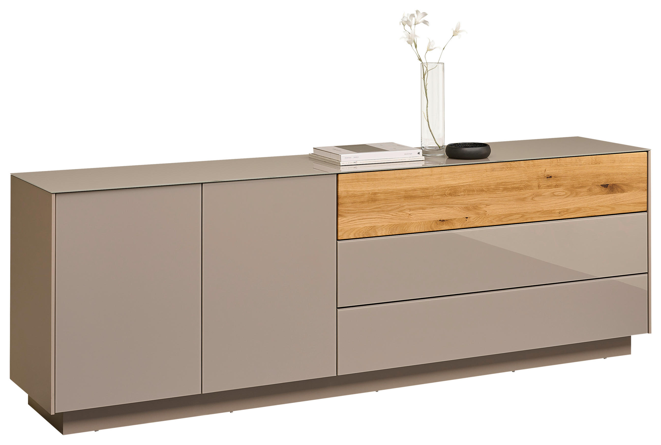 TV-SZEKRÉNY 207/69/42 cm - tölgyfa/taupe, Design, faalapú anyag/Üveg (207/69/42cm) - Novel