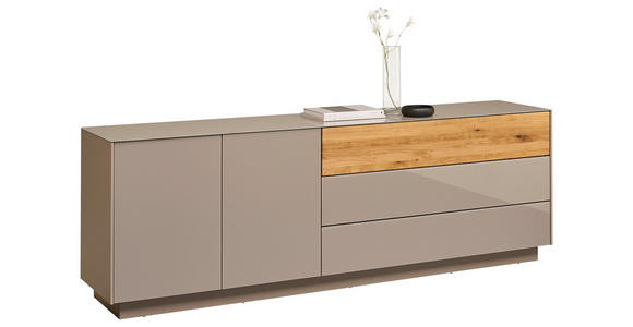 LOWBOARD Taupe, Eichefarben 207/69/42 cm - Taupe/Eichefarben, Design, Glas/Holz (207/69/42cm) - Novel