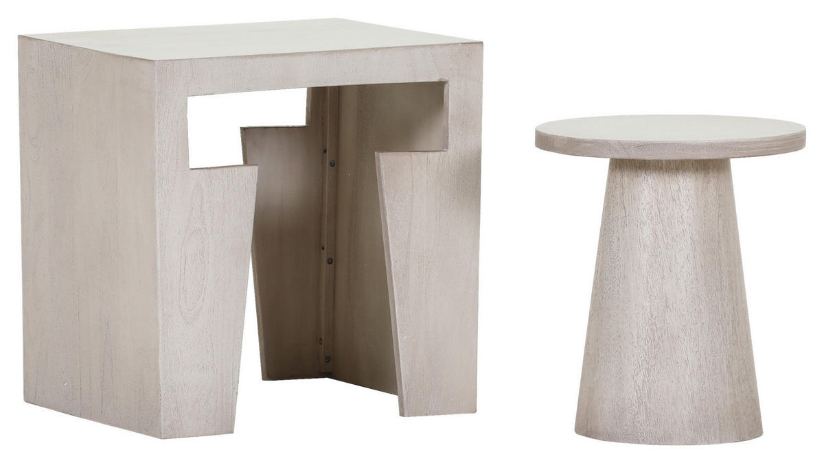 BEISTELLTISCHSET Mangoholz massiv rechteckig Weiß  - Weiß, Design, Holz (50/40/50cm) - Carryhome