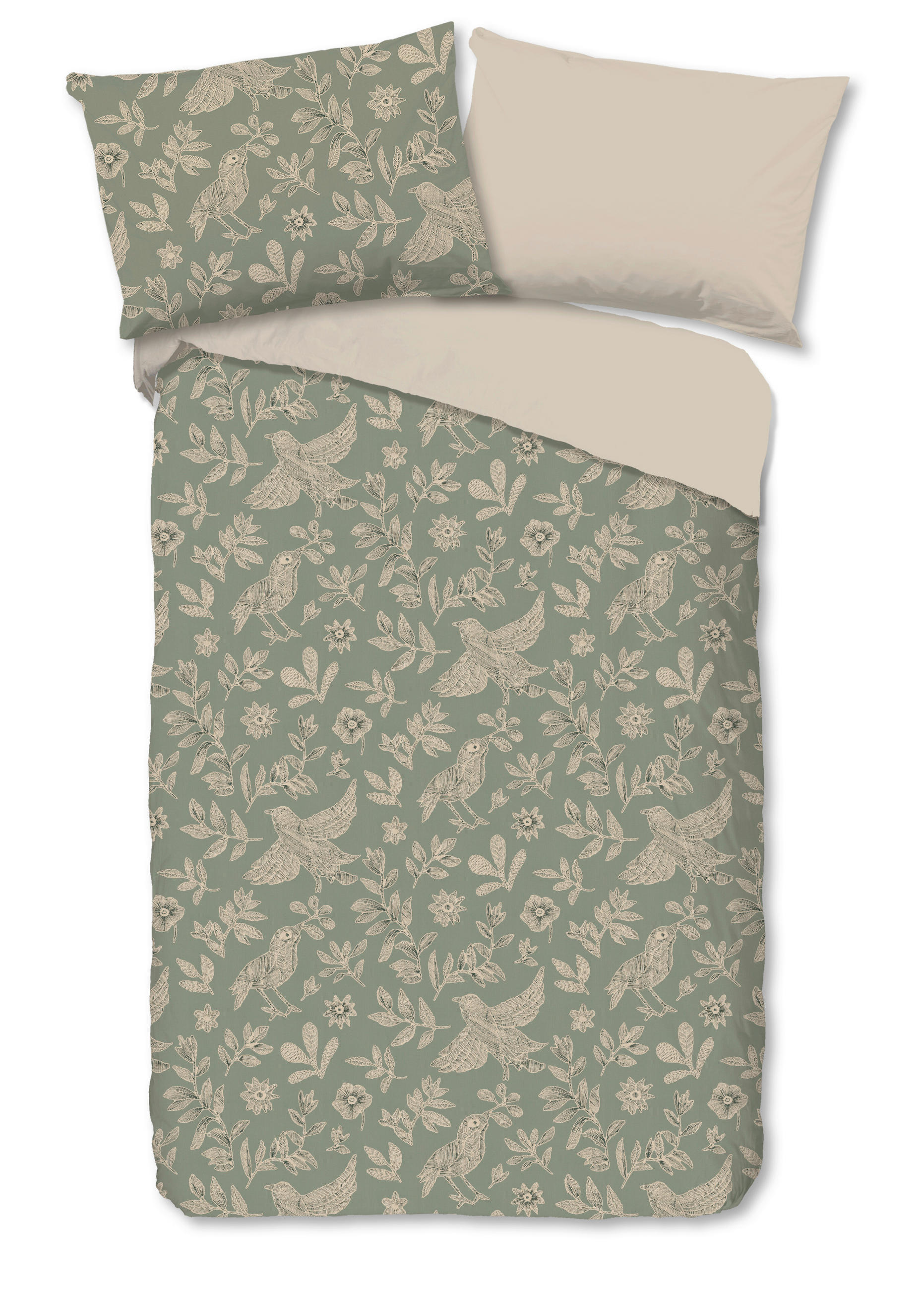 WENDEBETTWÄSCHE 2-teilig Good Morning Renforcé 140/200 cm  - Perlmutt/Grün, Basics, Textil (140/200cm)