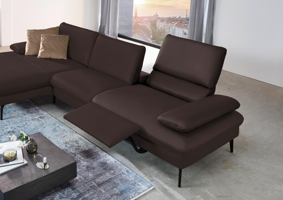 ECKSOFA in Echtleder Braun  - Schwarz/Braun, Design, Leder/Metall (157/325cm) - Dieter Knoll