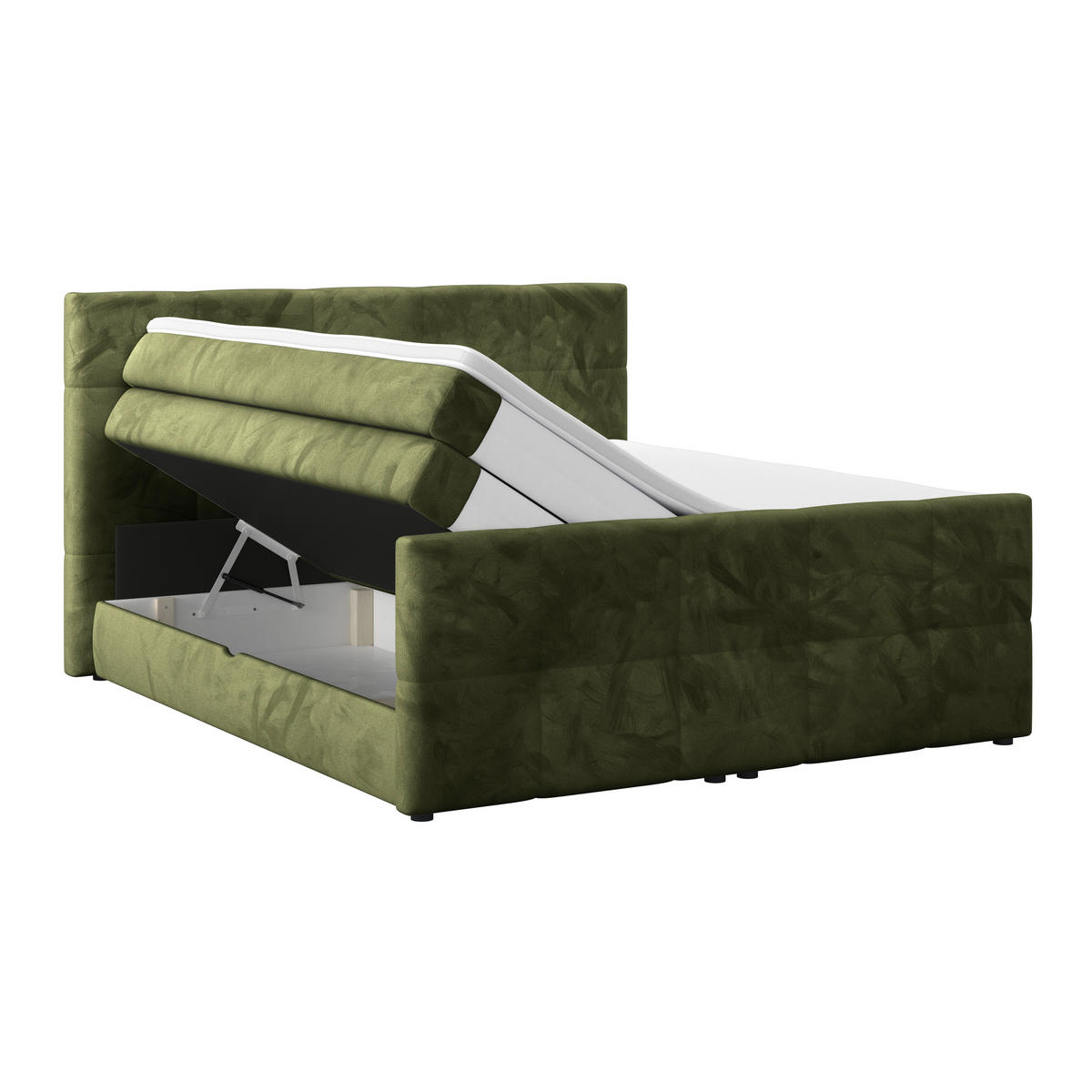 BOXSPRINGBETT 180/200 cm,  in Dunkelgrün, gepolstertes Kopfteil, Bettkasten, Topper, Matratzen, H2 + H2 = mittel  - Dunkelgrün, KONVENTIONELL, Holz/Holzwerkstoff (180/200cm) - Luca Bessoni