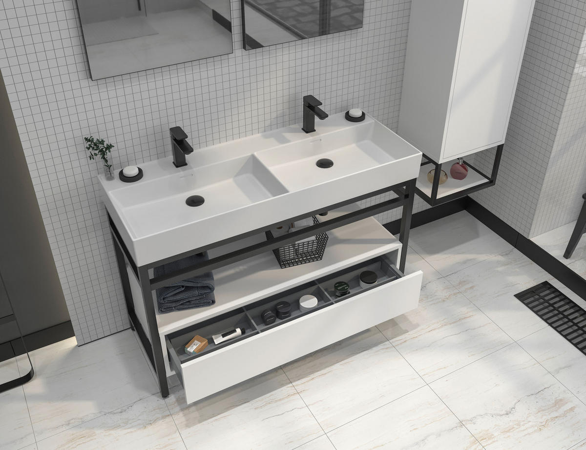 BADEZIMMER 4-teilig  in 120 cm  - Schwarz/Weiß, Design, Keramik/Holzwerkstoff (120cm) - Welnova