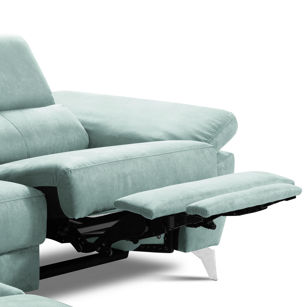 ECKSOFA SONO in Lederlook Hellblau Bettkasten, Armteilverstellung, Kopfteilverstellung  210/265 cm  - Chromfarben/Hellblau, Design, Textil/Metall (210/265cm) - Livetastic