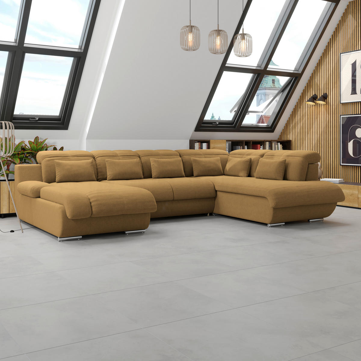 WOHNLANDSCHAFT MULTI Senfgelb Chenille  - Chromfarben/Senfgelb, MODERN, Textil/Metall (184/345/228cm) - Livetastic