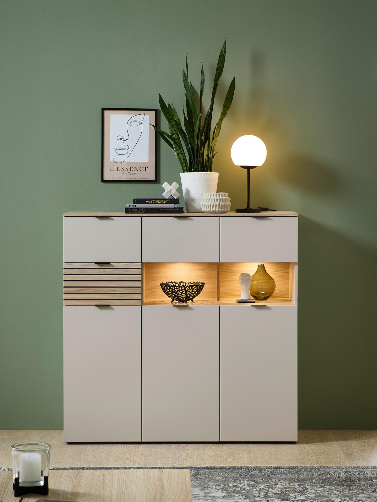 FÉLMAGAS SZEKRÉNY 125/125/45 cm  - fekete/kasmír, Modern, faalapú anyag/fém (125/125/45cm) - Hom`in