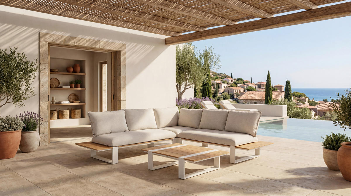 LOUNGEGARNITUR 4-teilig  - Creme/Teakfarben, Basics, Holz/Textil (247/247cm) - Tierra Outdoor