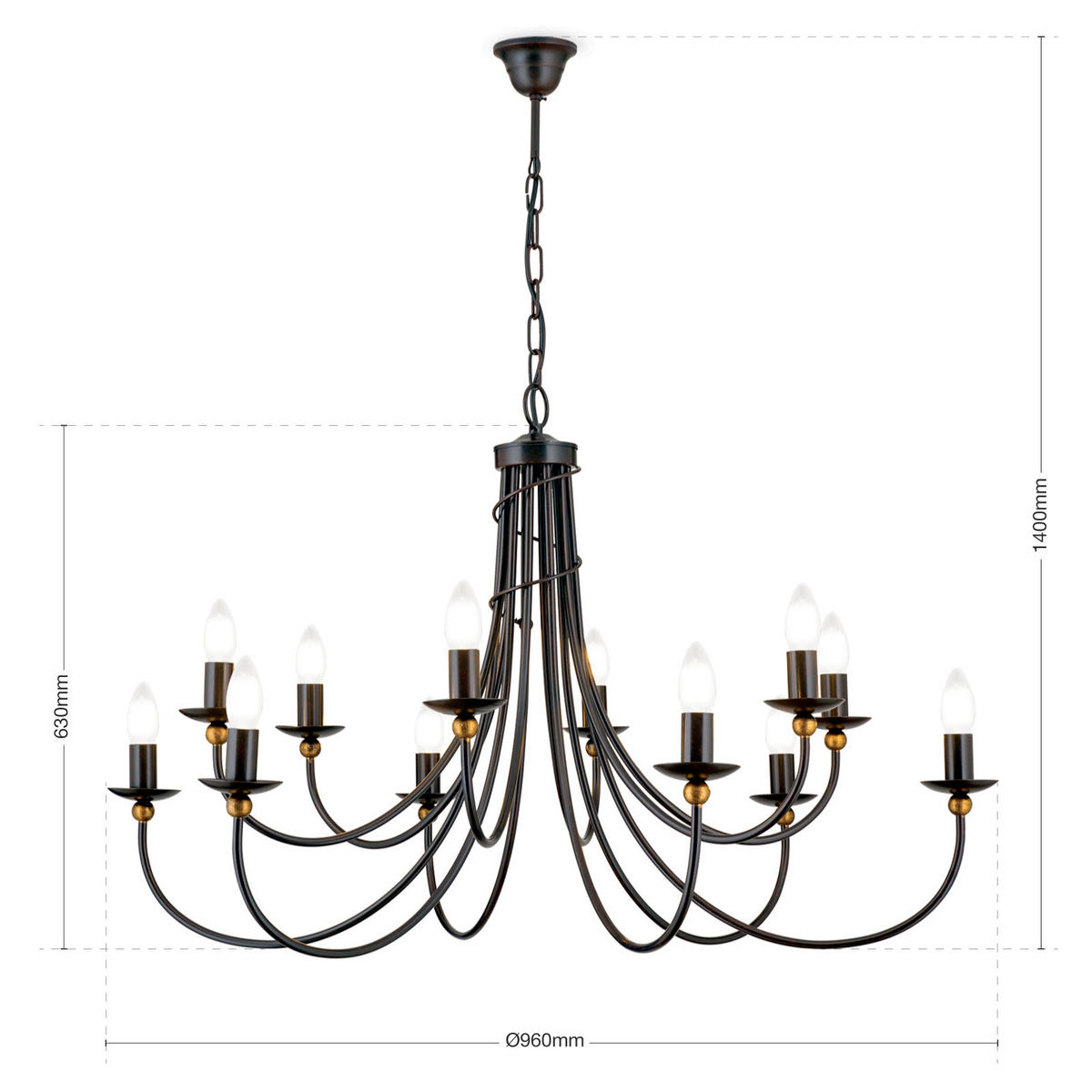 KRONLEUCHTER Giovanni 96/140 cm   - Bronzefarben, LIFESTYLE, Metall (96/140cm)