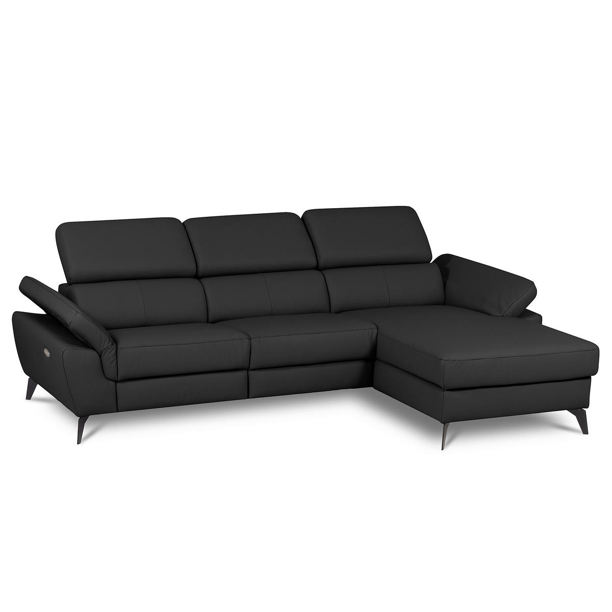 ECKSOFA SONO in Lederlook Echtleder Schwarz Armteilverstellung, Kopfteilverstellung  252/179 cm  - Schwarz, Design, Leder/Textil (252/179cm) - Livetastic