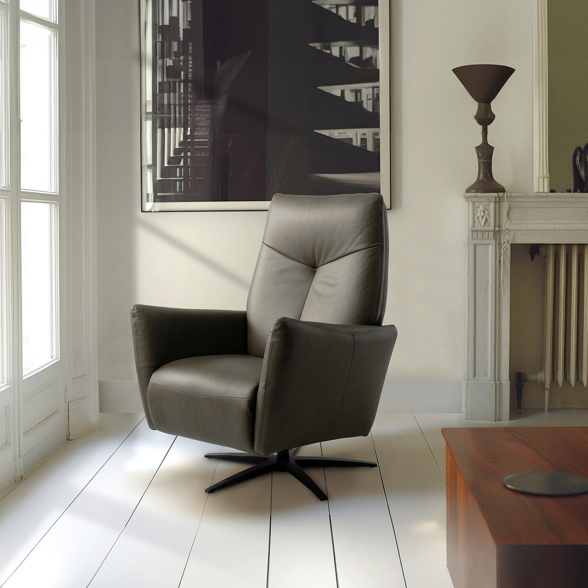 RELAXSESSEL Leder Grau  - Schwarz/Grau, Design, Leder/Metall (76/107/88cm) - Livetastic