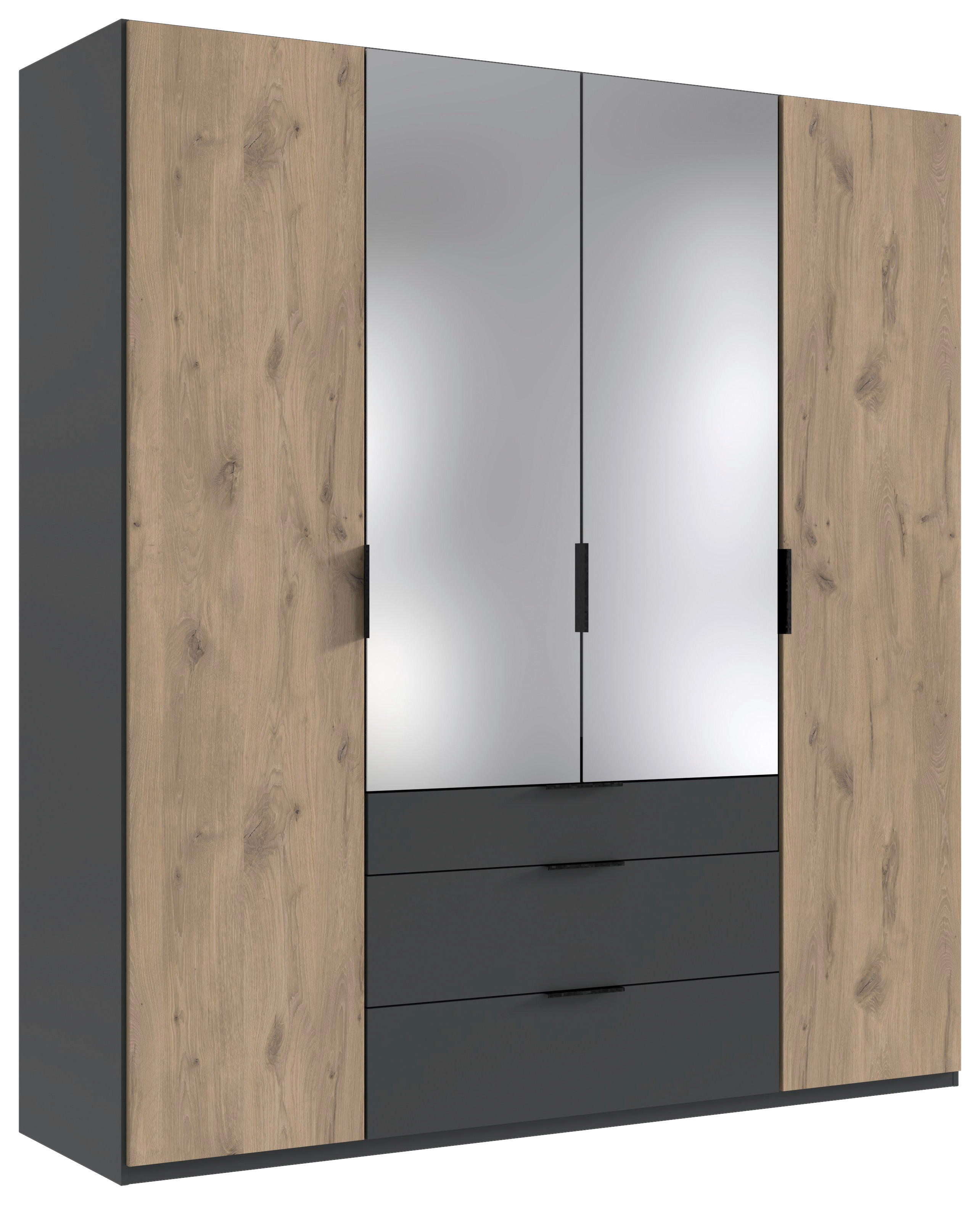 DREHTÜRENSCHRANK  in Graphitfarben, Klar, Eichefarben  - Klar/Eichefarben, MODERN, Glas/Holzwerkstoff (200/216/58cm) - Boxxx