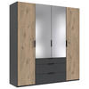 DREHTÜRENSCHRANK in Graphitfarben, Klar, Eichefarben  - Klar/Eichefarben, Modern, Glas/Holzwerkstoff (200/216/58cm) - Boxxx