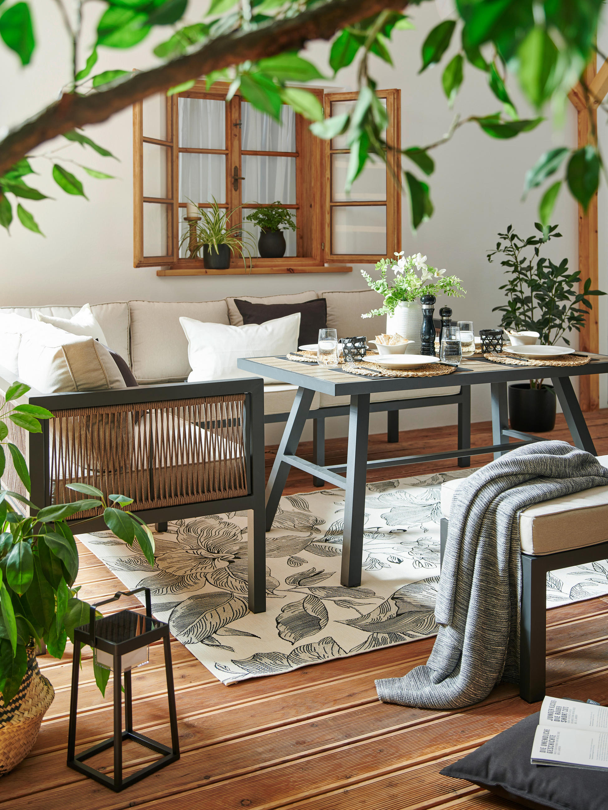 LOUNGEGARNITUR 16-teilig  195/242 cm  Aluminium  - Anthrazit/Beige, Design, Kunststoff/Textil (195/242cm) - Amatio