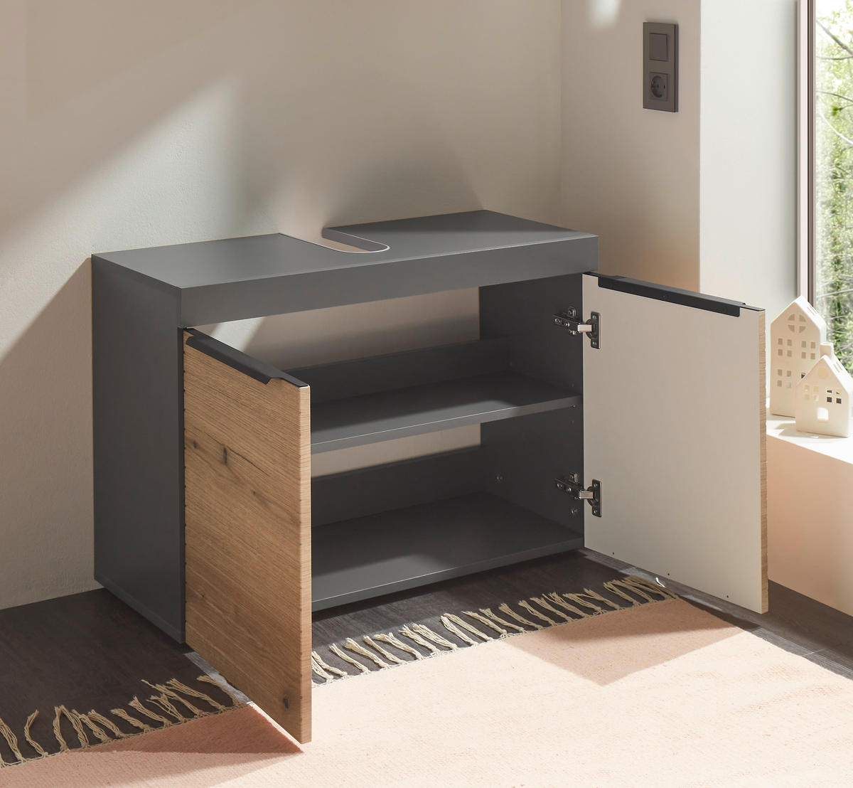 WASCHBECKENUNTERSCHRANK 80/56/34 cm  - Eichefarben/Schwarz, Basics, Holzwerkstoff/Kunststoff (80/56/34cm) - MID.YOU