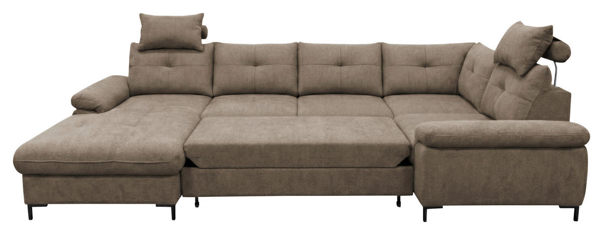 WOHNLANDSCHAFT SOLEI U in Chenille Taupe  - Taupe/Schwarz, Design, Kunststoff/Textil (188/334/184cm) - MID.YOU