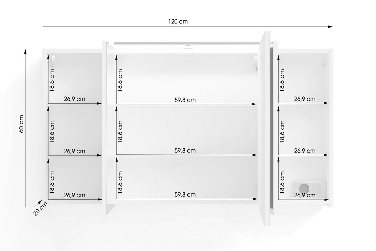 SPIEGELSCHRANK 120/60/20 cm  - Weiß, MODERN, Glas/Holzwerkstoff (120/60/20cm) - MID.YOU