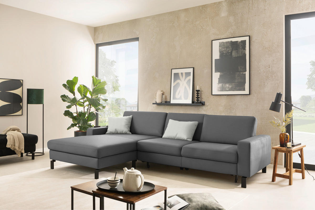 ECKSOFA Cord Grau  - Schwarz/Grau, Design, Textil/Metall (185/298cm) - Pure Home Lifestyle