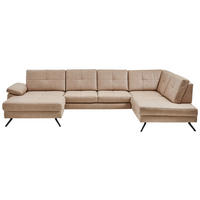 WOHNLANDSCHAFT  in Lederlook, Mikrofaser Hellbraun, Haselnussfarben  - Hellbraun/Schwarz, Design, Textil/Metall (345/220cm) - Beldomo System