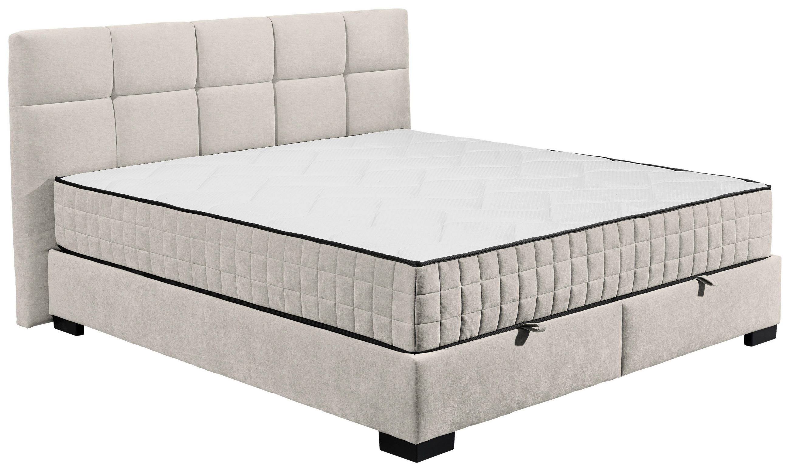 BOXBETT 160/200 cm,  in Beige, gepolstertes Kopfteil, Bettkasten, Matratzen, H3 + H4 = fest + sehr fest  - Beige/Schwarz, MODERN, Holzwerkstoff/Kunststoff (160/200cm) - MID.YOU