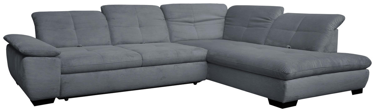 ECKSOFA in Cord Grau  - Schwarz/Grau, Design, Textil/Metall (313/242cm) - Xora
