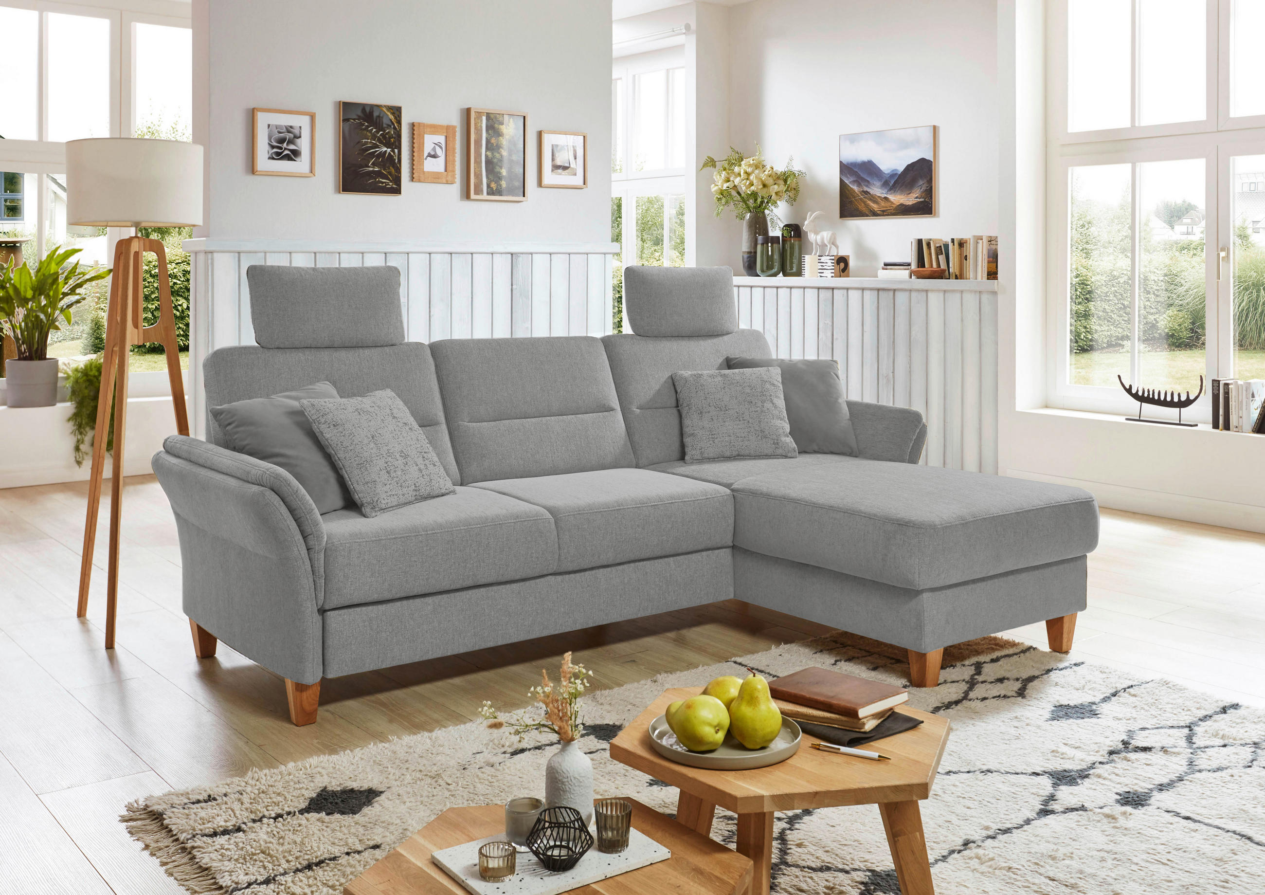 ECKSOFA in Flachgewebe Hellgrau  - Eichefarben/Hellgrau, Konventionell, Holz/Textil (252/162cm) - Sit & More
