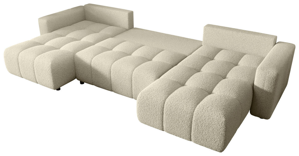 WOHNLANDSCHAFT Beige Bouclé  - Beige/Schwarz, MODERN, Kunststoff/Textil (190/380/190cm) - Carryhome