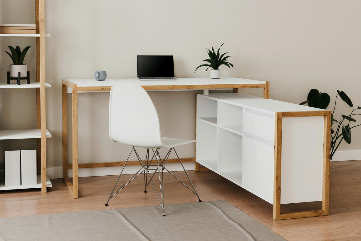 ECKSCHREIBTISCH 139/139/75 cm  in Weiß, Eiche Artisan  - Weiß/Eiche Artisan, MODERN, Holzwerkstoff (139/139/75cm) - MID.YOU