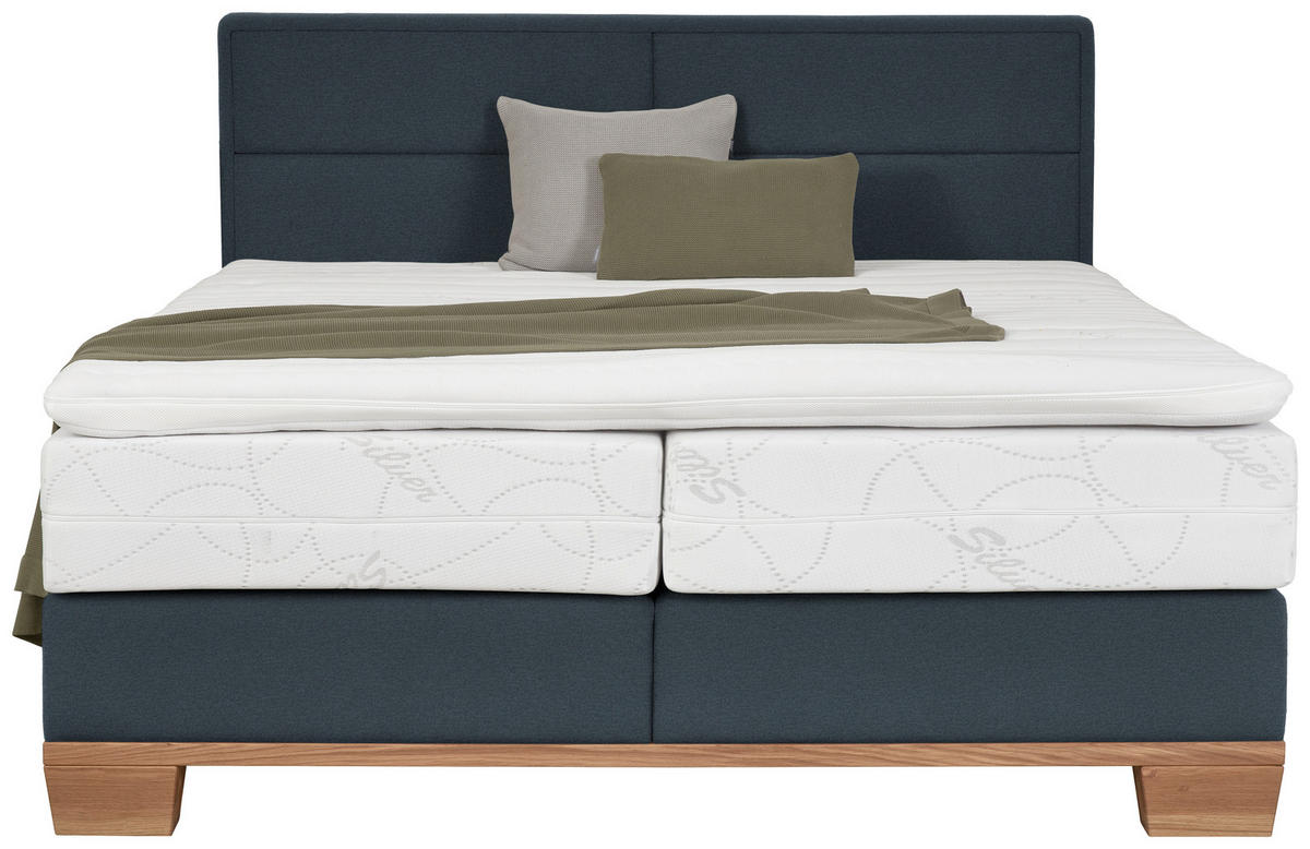 BOXSPRINGBETT 200/200 cm  Eichefarben, Dunkelblau  - Eichefarben/Dunkelblau, Natur, Holz/Textil (200/200cm) - Valnatura