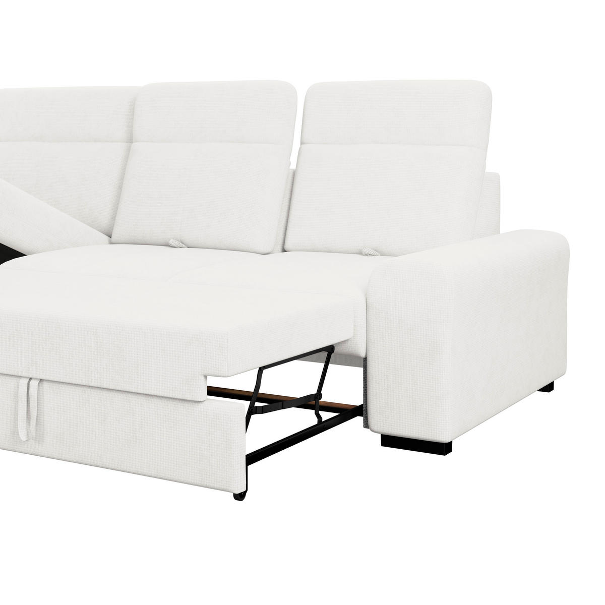 ECKSOFA Weiß Chenille Rücken echt, Kopfteilverstellung  - Schwarz/Weiß, KONVENTIONELL, Holz/Textil (203/286cm) - MID.YOU