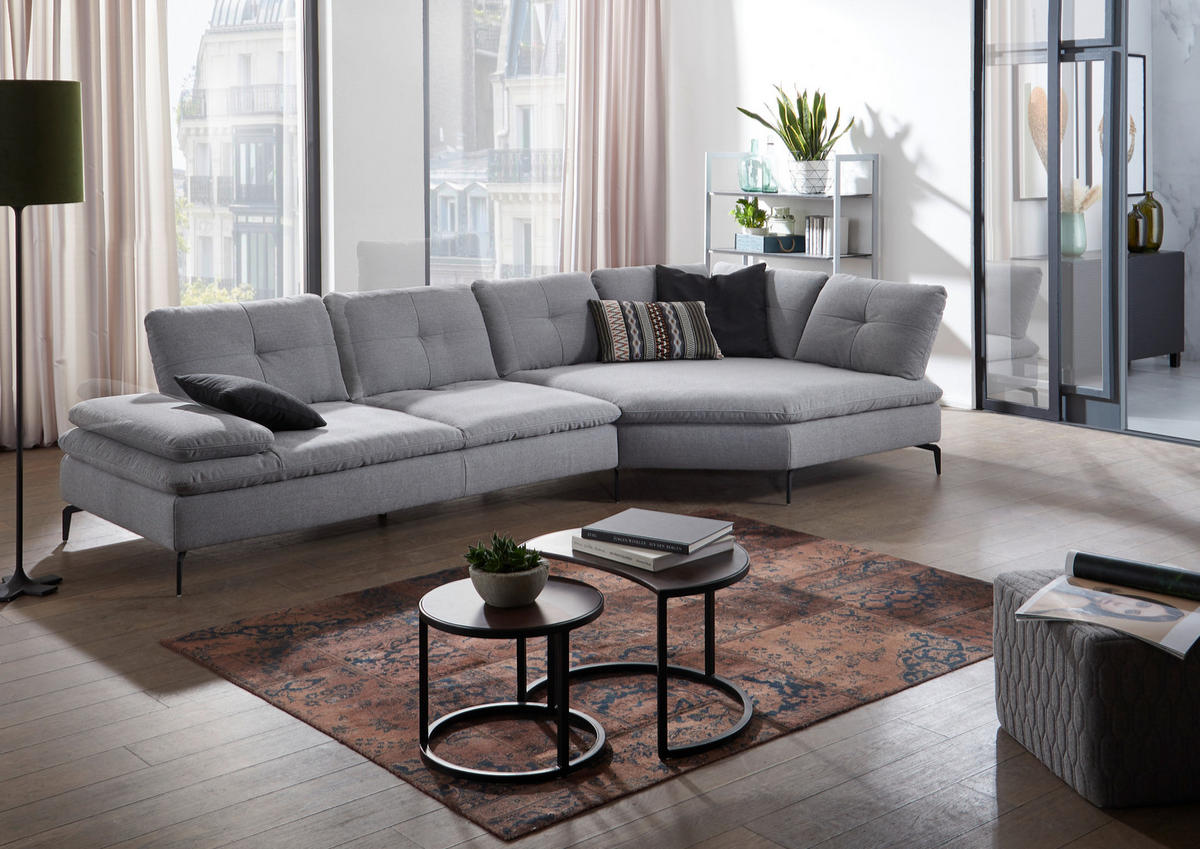 ECKSOFA  in Flachgewebe Hellgrau  159/344 cm  - Hellgrau/Schwarz, Design, Textil/Metall (159/344cm) - Chilliano