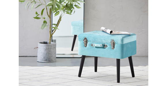 HOCKER Samt Kiefer Blau, Schwarz  - Blau/Schwarz, Trend, Holz/Textil (50/46/35cm) - Xora