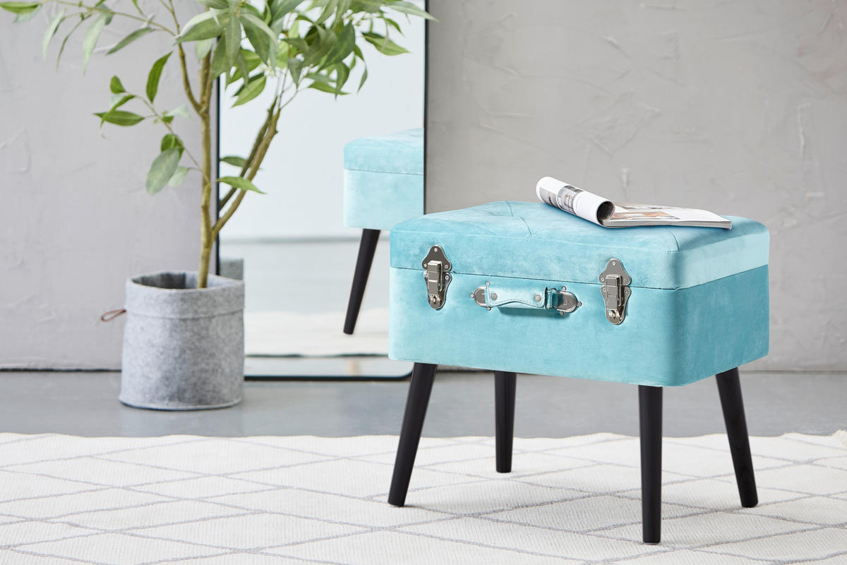 TABURETKA, drevo, textil, kompozitné drevo, 50/46/35 cm - čierna/modrá, Trend, drevo/kompozitné drevo (50/46/35cm) - Xora