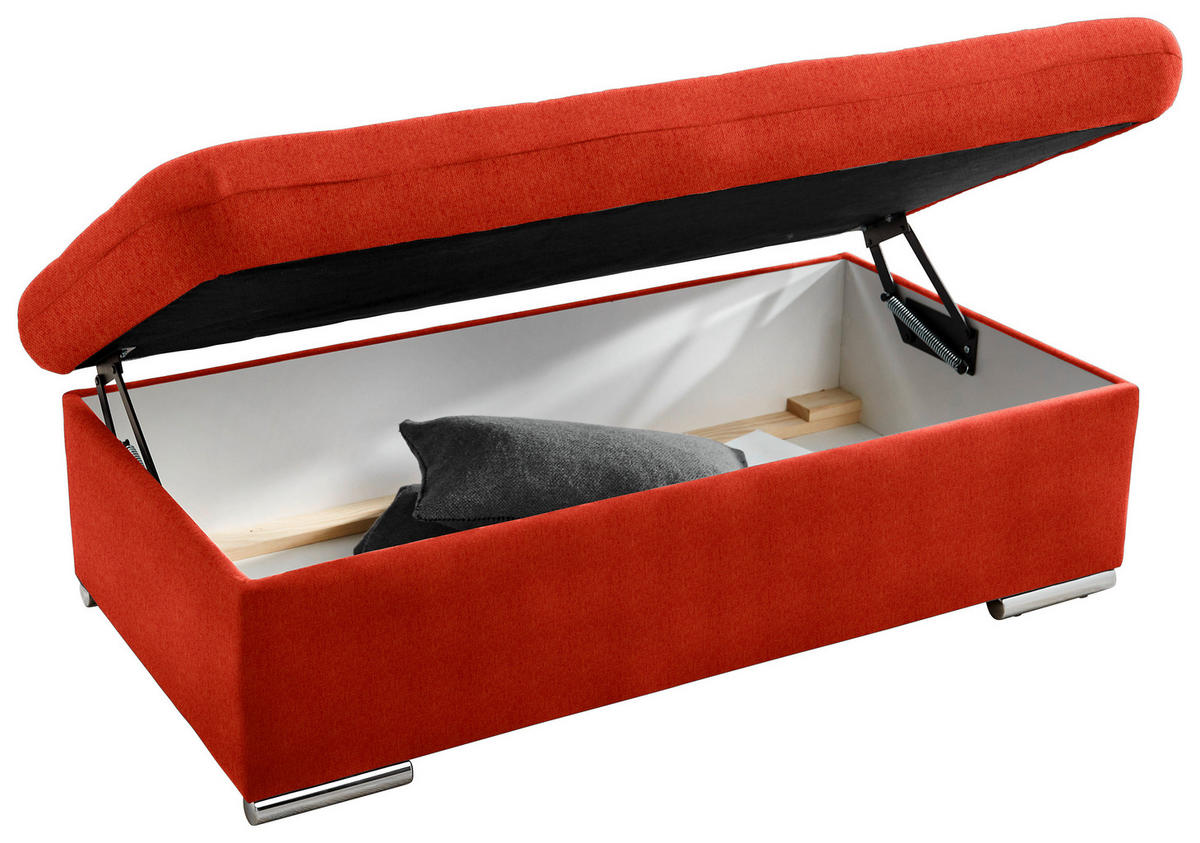 HOCKER in Textil Rot  - Silberfarben/Rot, Design, Textil/Metall (137/43/74cm) - Cantus