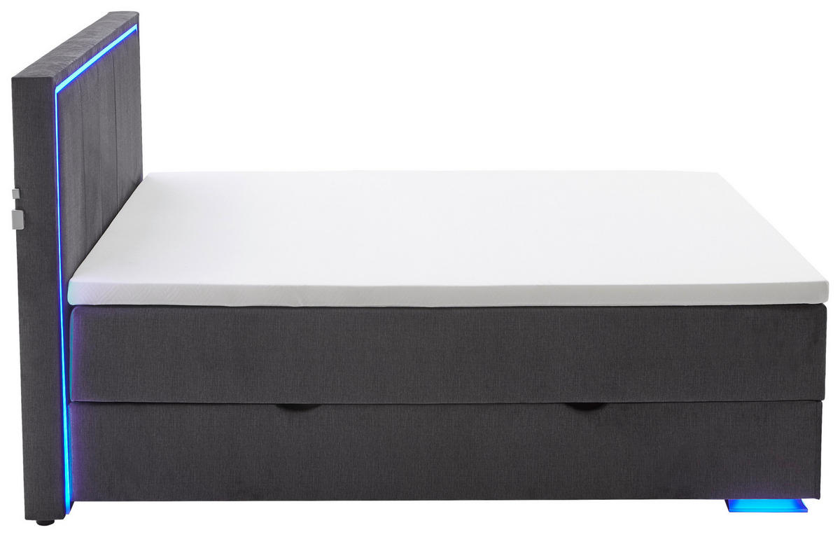BOXSPRINGBETT 140/200 cm  in Anthrazit  - Chromfarben/Anthrazit, Design, Kunststoff/Textil (140/200cm) - Boxxx