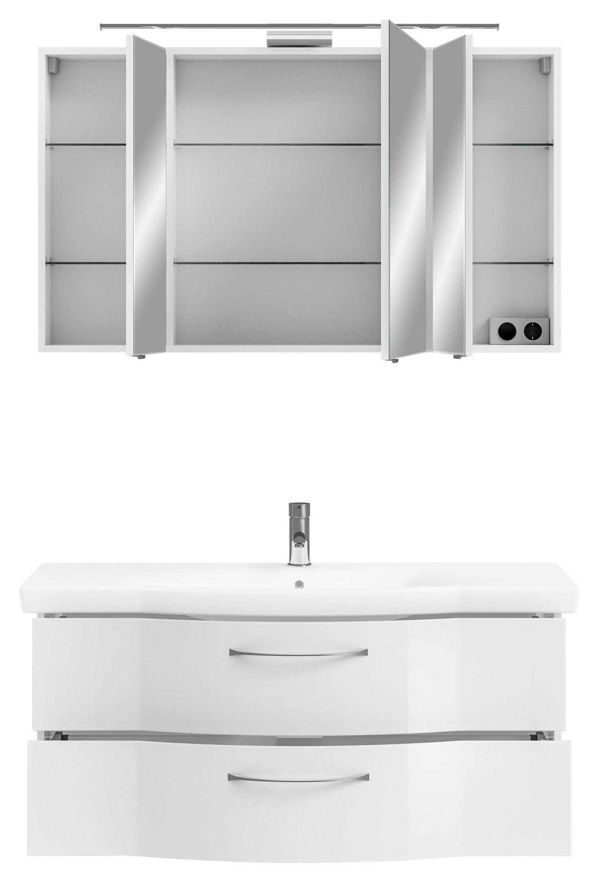 BADEZIMMER 3-teilig  in 122 cm  - Chromfarben/Weiß Hochglanz, KONVENTIONELL, Glas/Keramik (122cm) - Pelipal