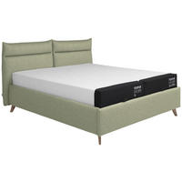 BETT MIT MATRATZEN SOFT+MEDIUM 180/200 cm  Mintgrün  - Graublau/Buchefarben, Konventionell, Holz/Textil (180/200cm) - Tempur