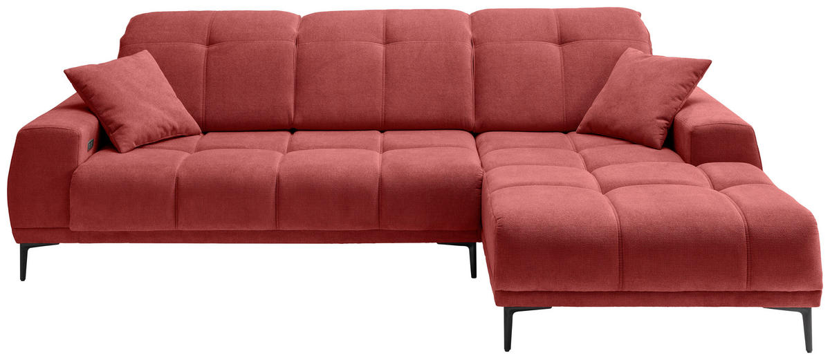 ECKSOFA NESTO in Chenille Rot  292/187 cm  - Rot/Schwarz, Basics, Textil/Metall (292/187cm) - Livetastic