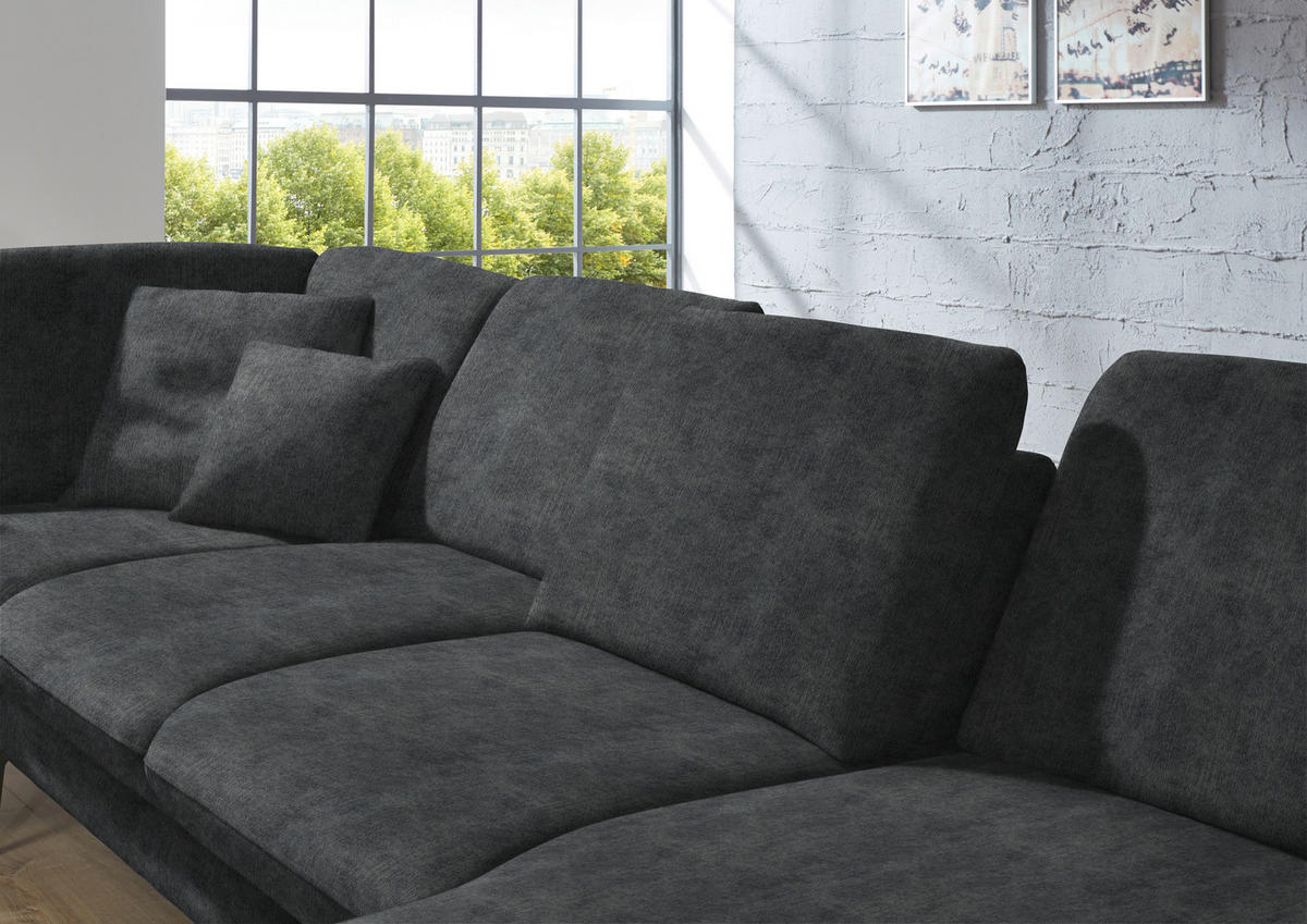 WOHNLANDSCHAFT in Velours Anthrazit  - Anthrazit/Schwarz, Design, Textil/Metall (208/344/180cm) - Dieter Knoll