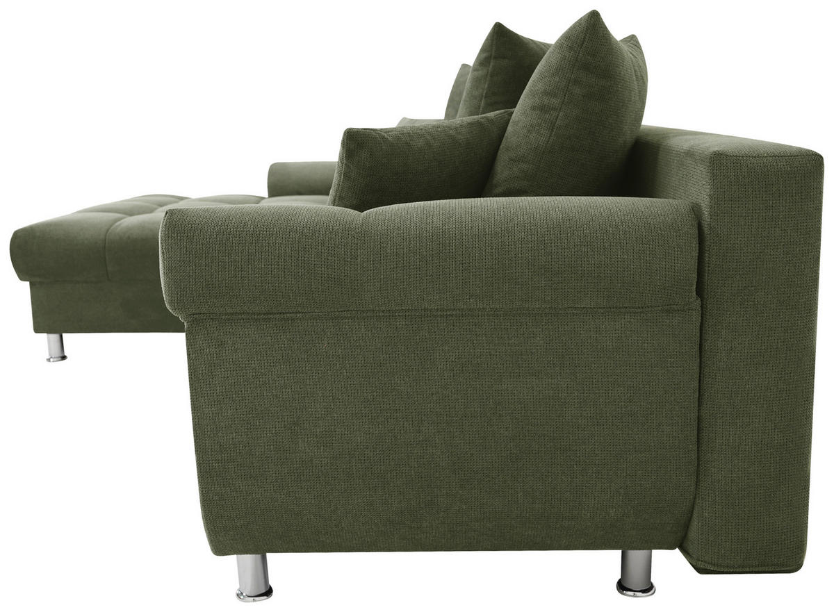 ECKSOFA in Flachgewebe, Mikrofaser Grün  - Chromfarben/Grün, Design, Kunststoff/Textil (198/312cm) - Livetastic