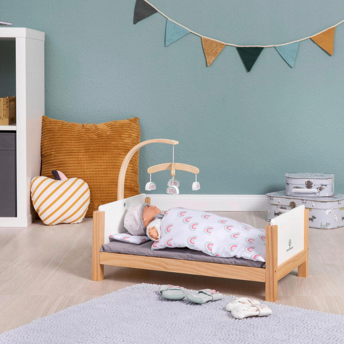 PUPPENBETT - Weiß/Naturfarben, Basics, Holz (55/31/41,5cm) - MUSTERKIND