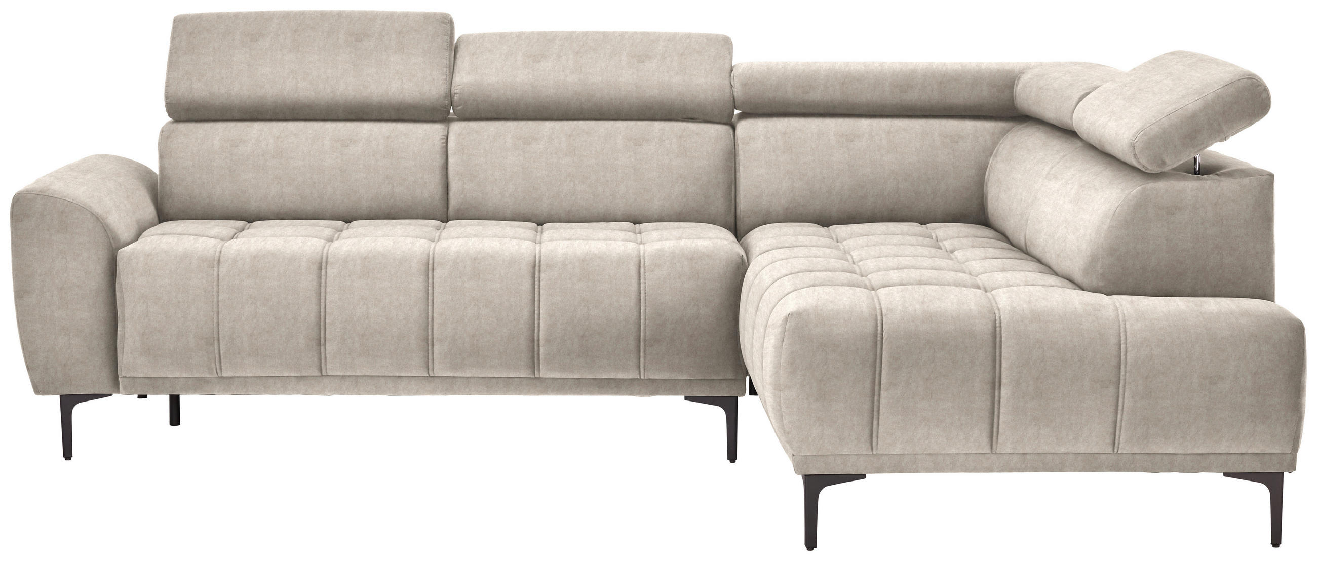 ECKSOFA Beige Velours  - Beige/Schwarz, Design, Textil/Metall (261/191cm) - Stylife