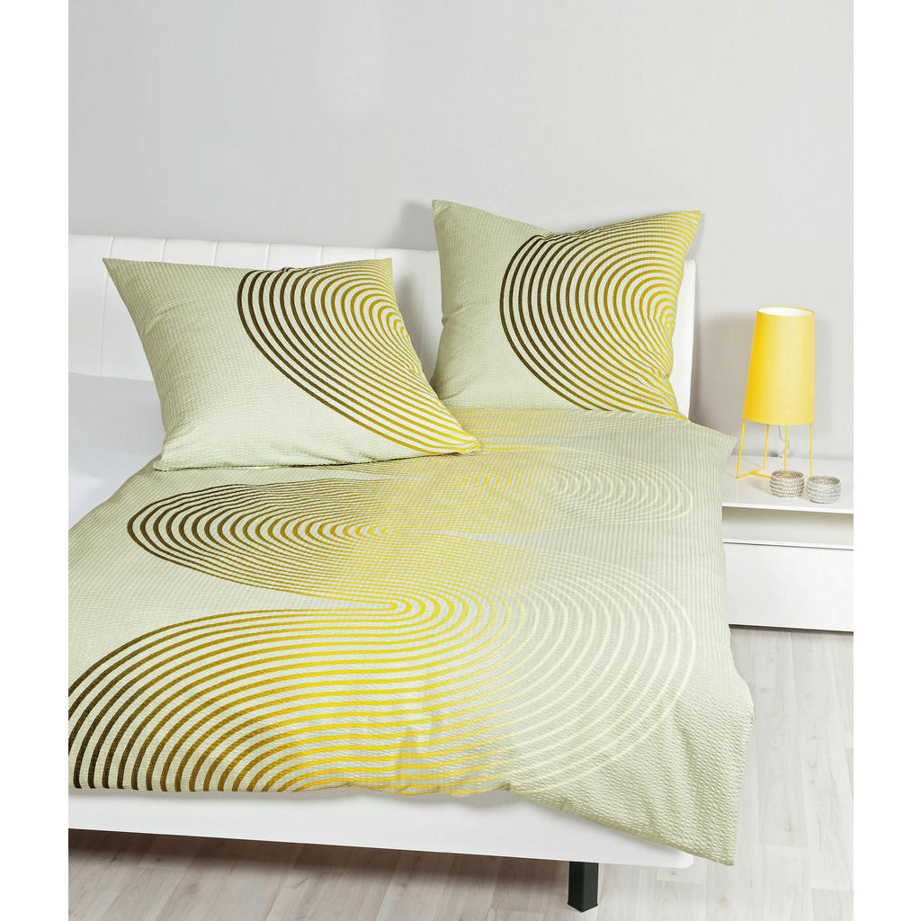 Thumbnail - Janine Bettwäsche, Grün, Currygelb, Olivgrün, Textil, Graphik, 135x200 cm, Textiles Vertrauen - Oeko-Tex®, bügelfrei, sc...