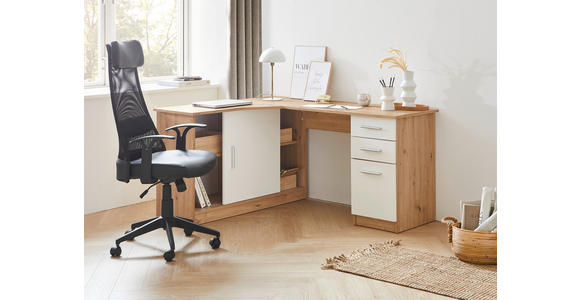 ECKSCHREIBTISCH 120/150/75 cm in Weiß, Eichefarben - Eichefarben/Alufarben, KONVENTIONELL, Holzwerkstoff/Kunststoff (120/150/75cm) - Venda