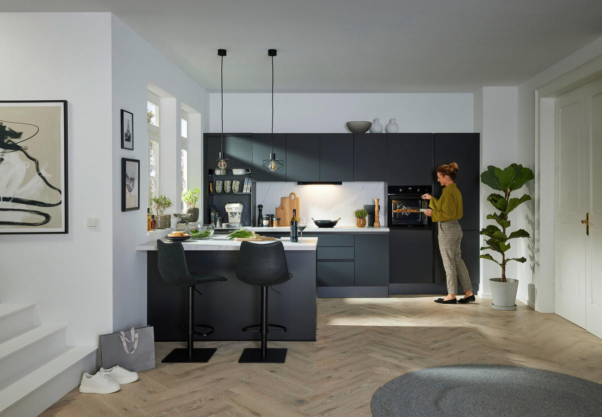 EINBAUKÜCHE MATIRA  - Schwarz/Grau, Design, Holzwerkstoff - Novel