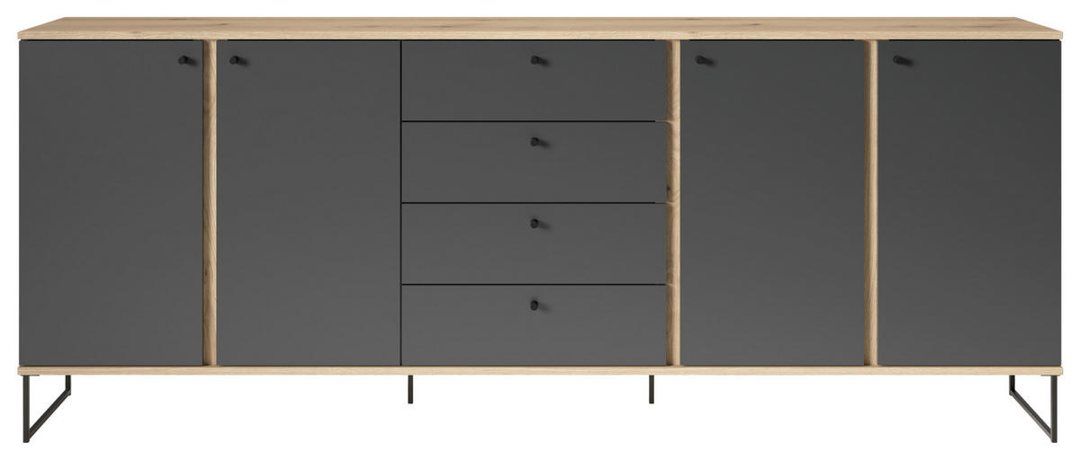 KOMODA, antracit, barve hrasta  - črna/barve hrasta, Basics, kovina/umetna masa (225/89/38cm) - Xora