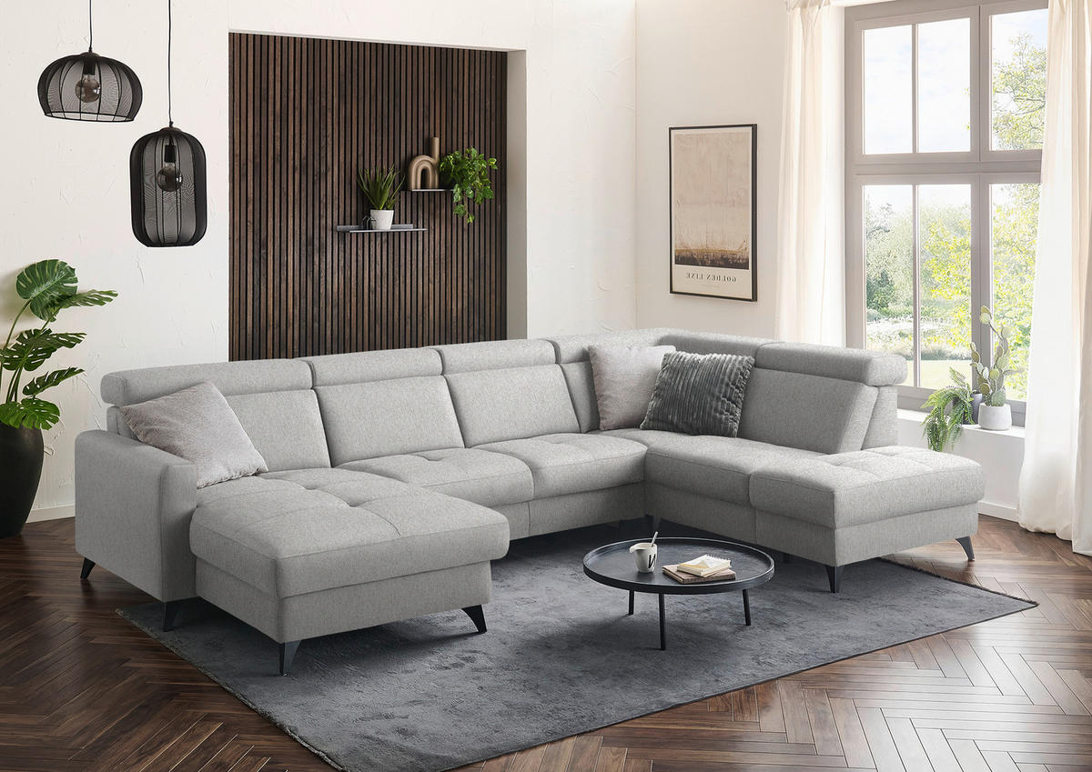WOHNLANDSCHAFT Flachgewebe Sandfarben  - Sandfarben/Schwarz, Konventionell, Textil/Metall (174/333/215cm) - Beldomo System
