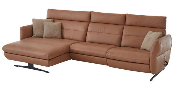 ECKSOFA in Echtleder Haselnussfarben  - Schwarz/Haselnussfarben, Design, Leder/Metall (169/298cm) - Dieter Knoll