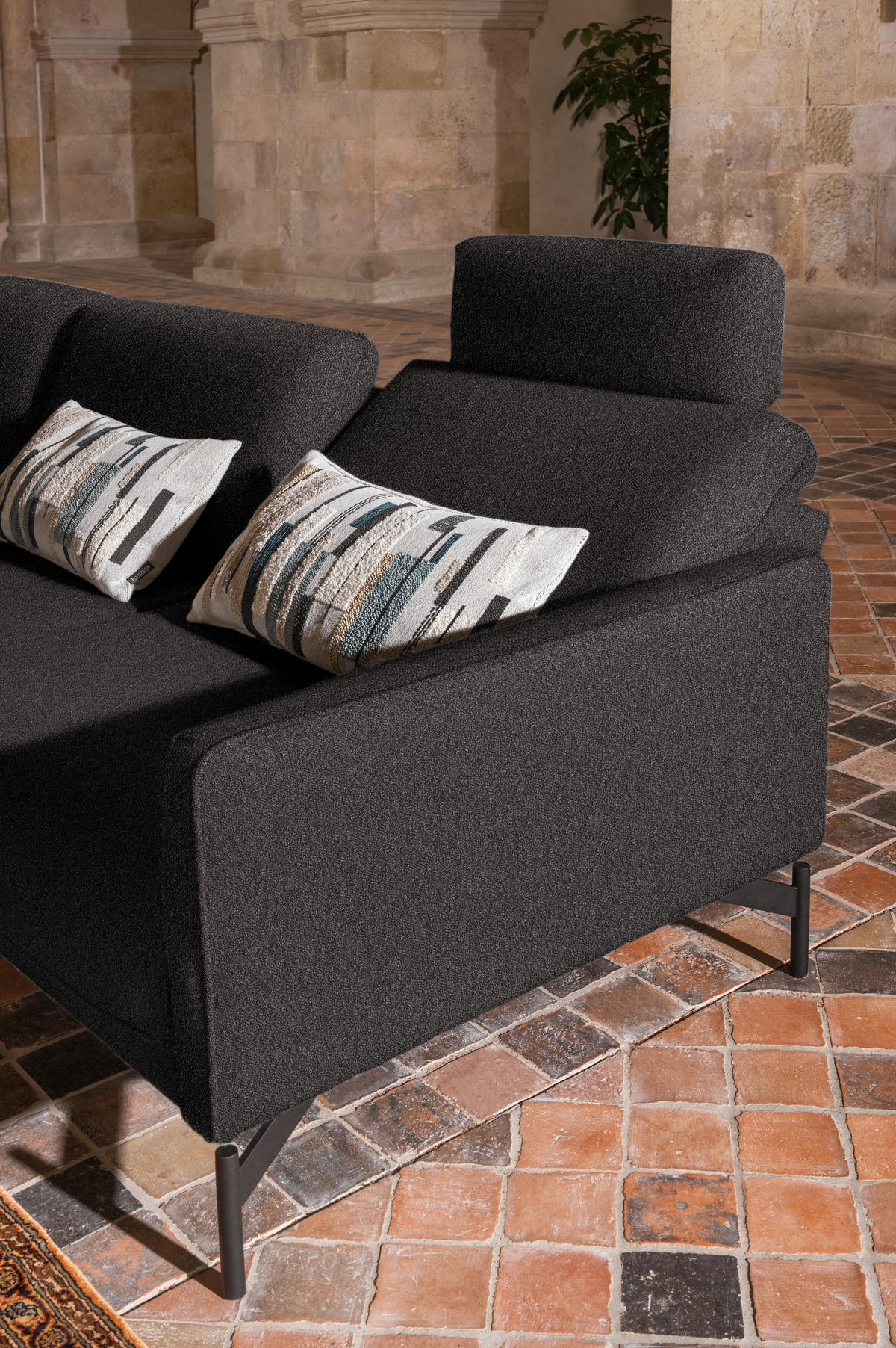 ECKSOFA in Flachgewebe, Struktur Graubraun  - Anthrazit/Graubraun, Design, Textil/Metall (230/254cm) - Johann Jakob
